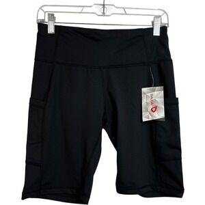 NWT BALEAF Women Black Athletic Bike Shorts Pockets Mid Thigh Workout Gym Size M